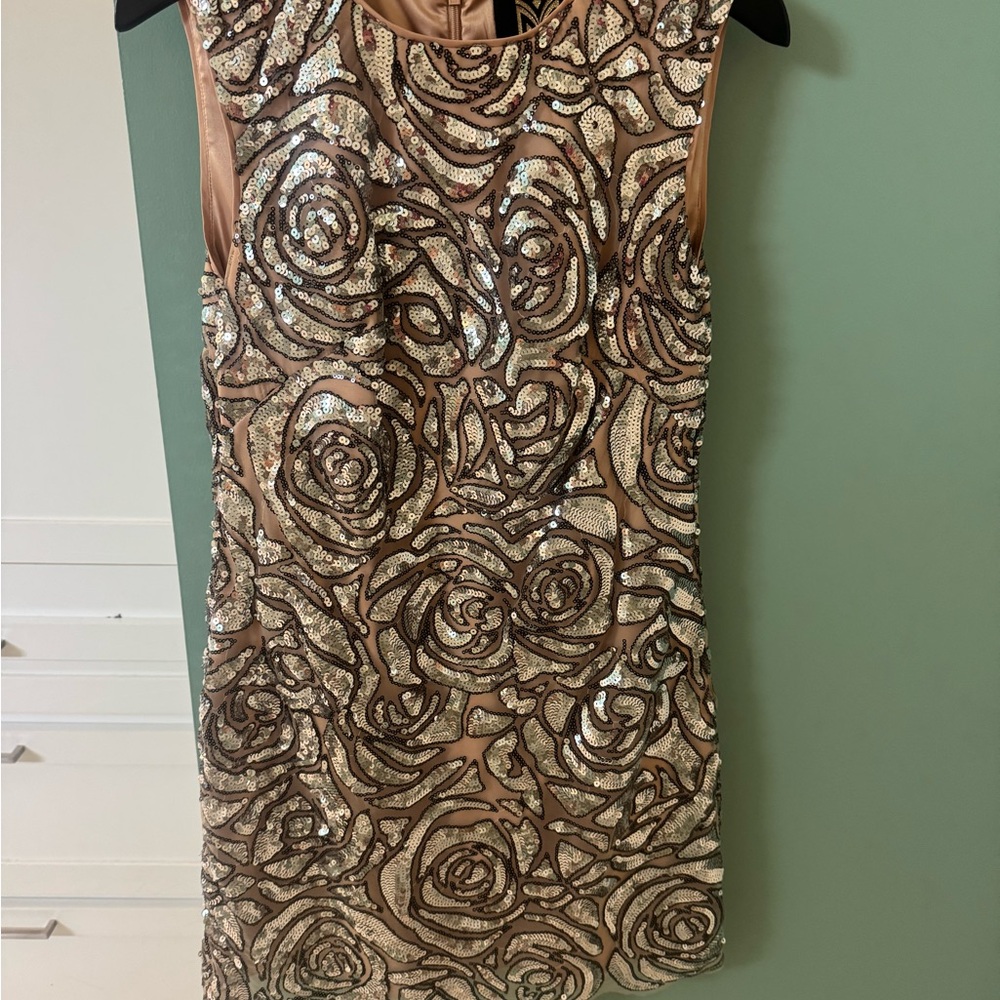 Milly Gold Sequin Rose Mini Dress